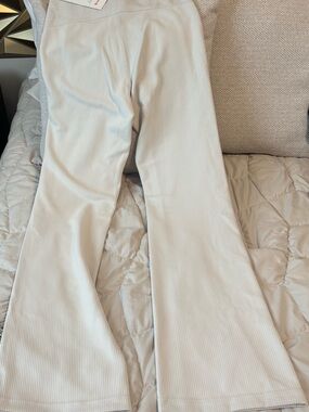Light Beige Ribbed Flare Pants